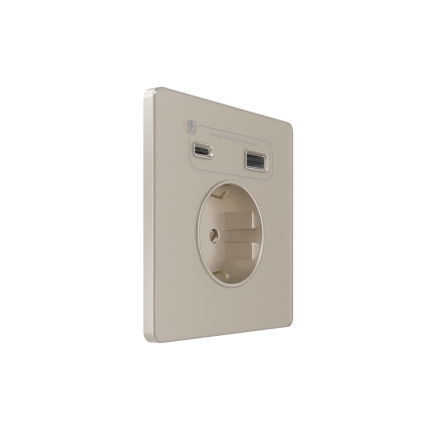 Розетка С/У с ЗК и зар.устр.USB А+С 20Вт (250В, 16А, защит.шторки), Песчаный берег | Systeme Infinity FSE000532