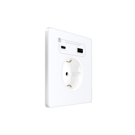 Розетка С/У с ЗК и зар.устр.USB А+С 20Вт (250В, 16А, защ.шторки), Арктический лед | Systeme Infinity FSE000132